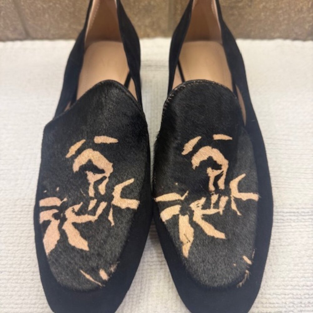 Women's 6.5M AD & Daughters Black Hair-Calf Suede Leather Shoes Loafers NEW